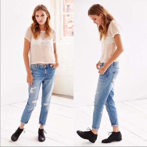 BDG Medium Wash Distressed High Rise Slim Boyfriend Jeans - Picture 13 of 13